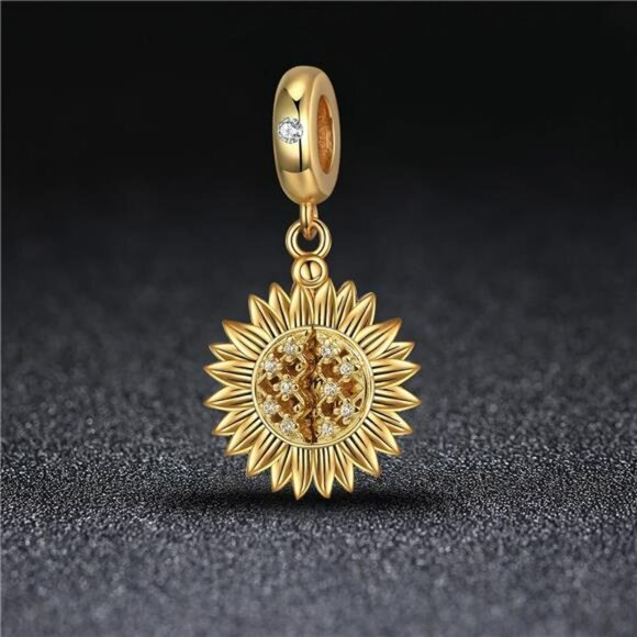Sunflower dangle charm for bracelet gold plated zircon fit pandora jewelry gift - Picture 5 of 8